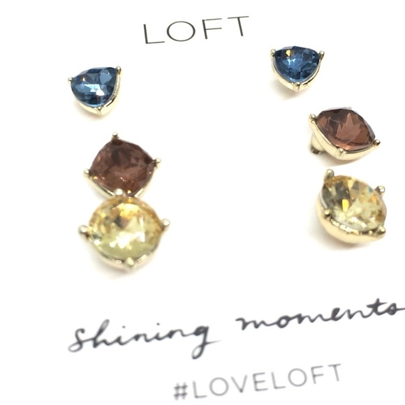 3/$30 NWT ANN TAYLOR LOFT RHINESTONE STUD EARRINGS MULTI-COLOR BLUE PINK YELLOW - Picture 9 of 11